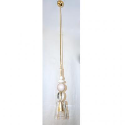 Contemporary Italian Crystal Pink Gold Cream White Murano Glass Pendant Light