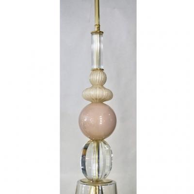 Contemporary Italian Crystal Pink Gold Cream White Murano Glass Pendant Light