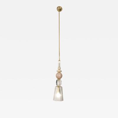 Contemporary Italian Crystal Pink Gold Cream White Murano Glass Pendant Light