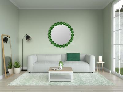 Contemporary Italian Custom Amber Murano Glass Disk Drop Shape Modern Mirror