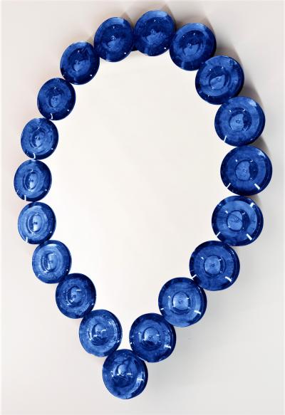 Contemporary Italian Custom Amber Murano Glass Disk Drop Shape Modern Mirror