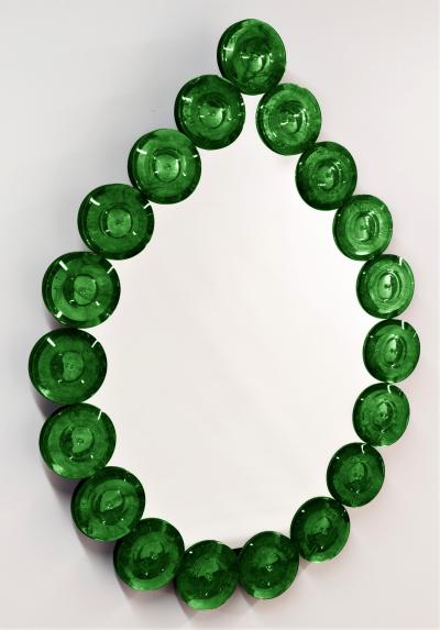 Contemporary Italian Custom Amber Murano Glass Disk Drop Shape Modern Mirror