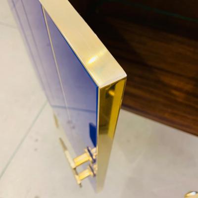 Contemporary Italian Custom Art Deco Style Royal Blue Glass Modern Cabinet Bar