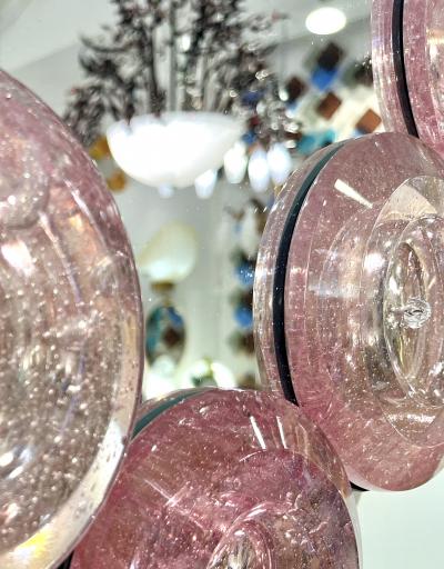 Contemporary Italian Custom Blush Pink Murano Glass Disc Modern Oval Mirror