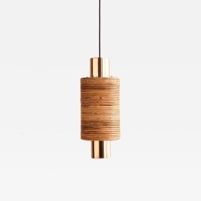 Contemporary Italian Customizable Circular Rattan Brass Pendant Chandelier