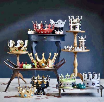 Contemporary Italian Enameled Black White Majolica Crown Bowl Platinum Accents