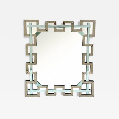 Contemporary Italian Geometric Murano Glass Mirror with Aqua Green Ribbon Decor