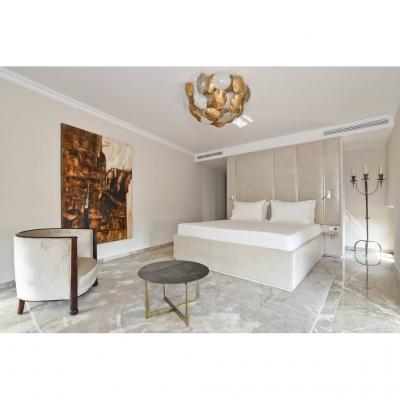 Contemporary Italian Gold Silver White Scavo Murano Glass Round Leaf Flushmount