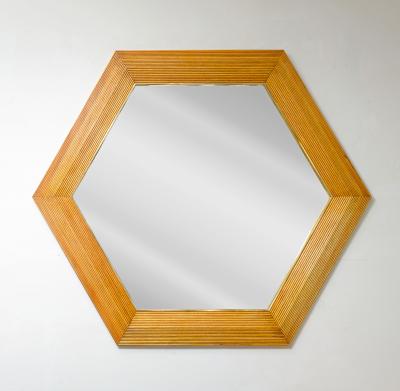 Contemporary Italian Hexagonal Rattan Mirror