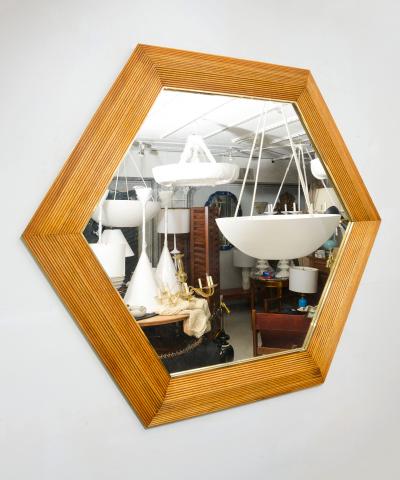 Contemporary Italian Hexagonal Rattan Mirror