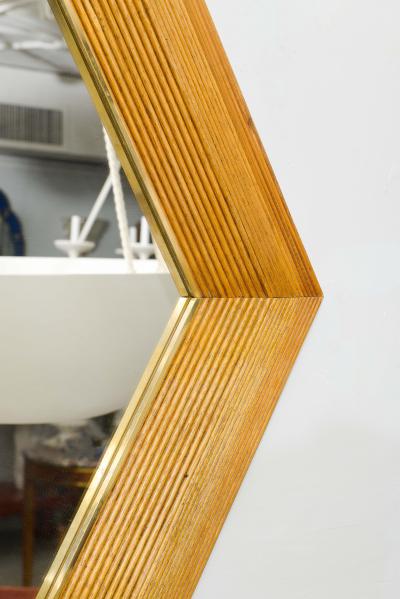 Contemporary Italian Hexagonal Rattan Mirror