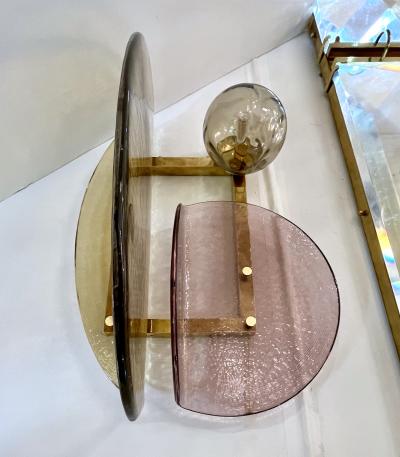 Contemporary Italian Mauve Plum Amber Murano Glass Post Modern Gold Brass Sconce