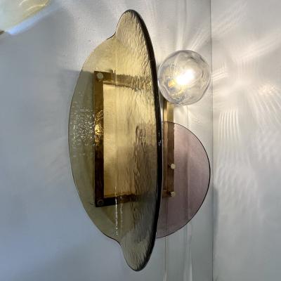 Contemporary Italian Mauve Plum Amber Murano Glass Post Modern Gold Brass Sconce