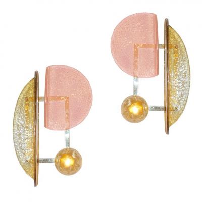 Contemporary Italian Mauve Plum Amber Murano Glass Post Modern Gold Brass Sconce