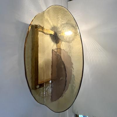 Contemporary Italian Mauve Plum Amber Murano Glass Post Modern Gold Brass Sconce