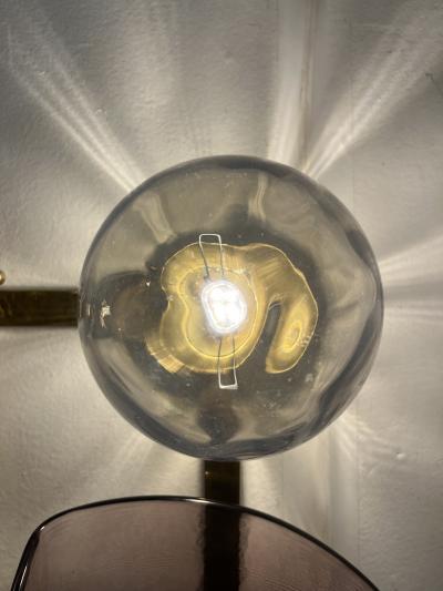 Contemporary Italian Mauve Plum Amber Murano Glass Post Modern Gold Brass Sconce