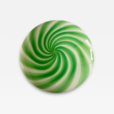 Contemporary Italian Milky White Clear Green Swirls Murano Glass Flush Mount