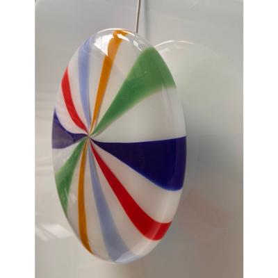 Contemporary Italian Milky White Multicolored Swirls Murano Glass Flush Mount