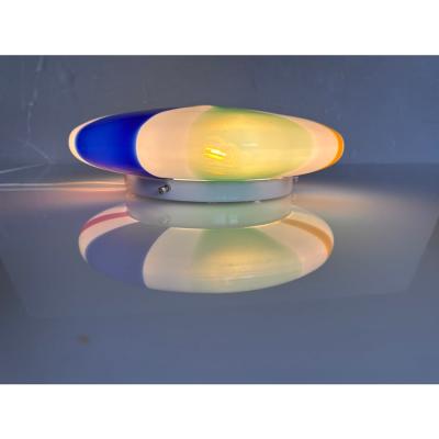 Contemporary Italian Milky White Multicolored Swirls Murano Glass Flush Mount