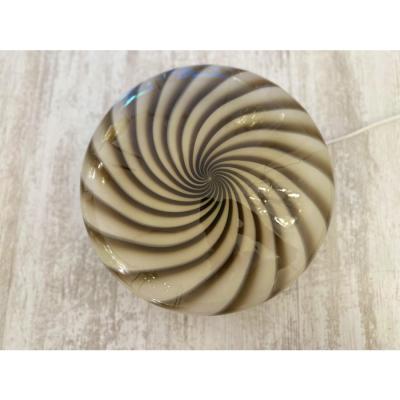 Contemporary Italian Milky White and Brown Swirls Murano Glass Flush Mount