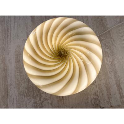 Contemporary Italian Milky White and Brown Swirls Murano Glass Flush Mount