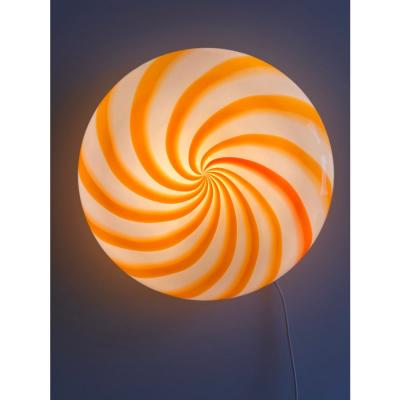 Contemporary Italian Milky White and Clear Amber Swirls Murano Glass Flush Mount