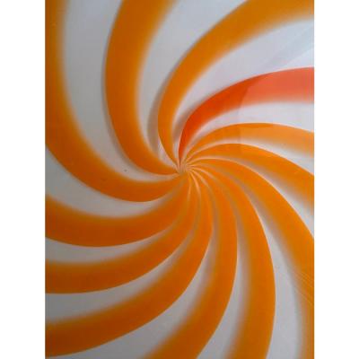 Contemporary Italian Milky White and Clear Amber Swirls Murano Glass Flush Mount