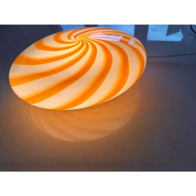 Contemporary Italian Milky White and Clear Amber Swirls Murano Glass Flush Mount