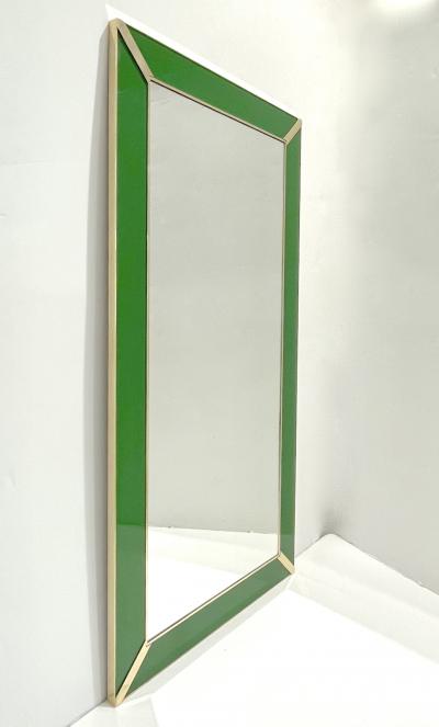 Contemporary Italian Minimalist Design Green Glass Mirror with Brass Accents
