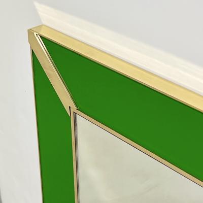 Contemporary Italian Minimalist Design Green Glass Mirror with Brass Accents