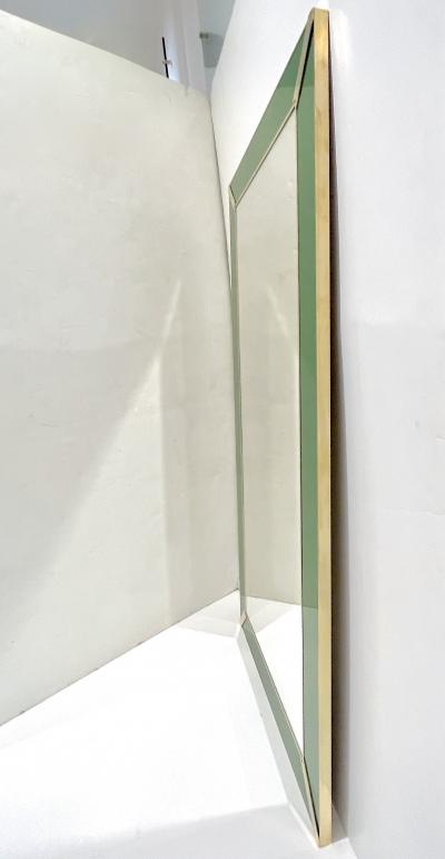 Contemporary Italian Minimalist Design Green Glass Mirror with Brass Accents