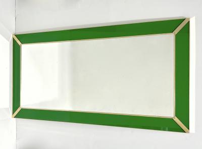 Contemporary Italian Minimalist Design Green Glass Mirror with Brass Accents