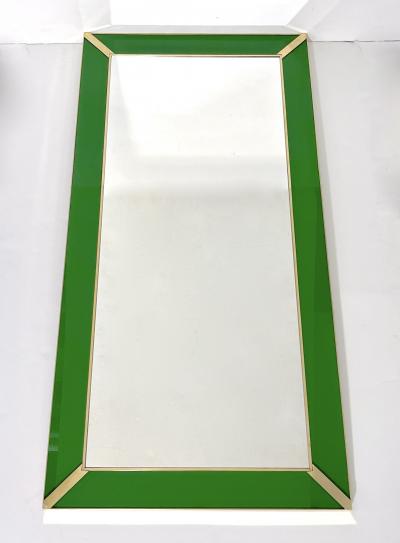 Contemporary Italian Minimalist Design Green Glass Mirror with Brass Accents
