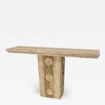 Contemporary Italian Minimalist Organic White Beige Travertine Marble Console