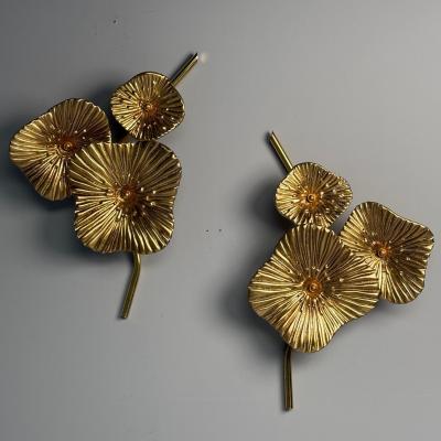 Contemporary Italian Modern Flower Sconces Murano Glass Gold Leaf Brass