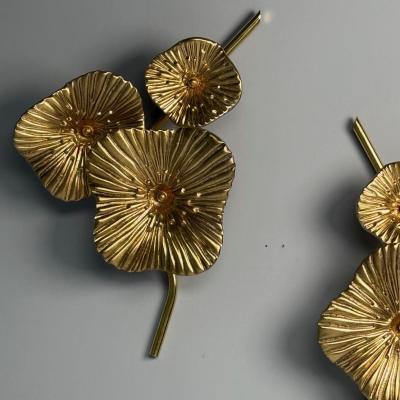 Contemporary Italian Modern Flower Sconces Murano Glass Gold Leaf Brass