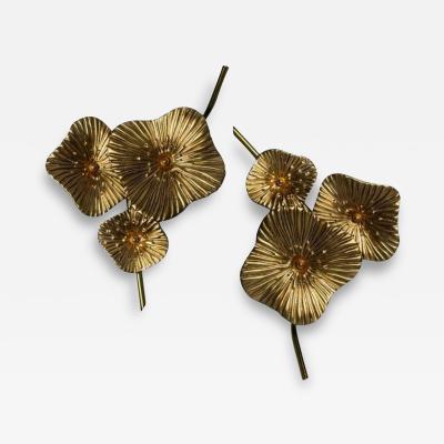 Contemporary Italian Modern Flower Sconces Murano Glass Gold Leaf Brass