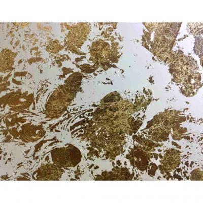 Contemporary Italian Organic Modern Ivory White and Gold Leaf Round Lit Mirror