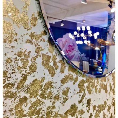 Contemporary Italian Organic Modern Ivory White and Gold Leaf Round Lit Mirror
