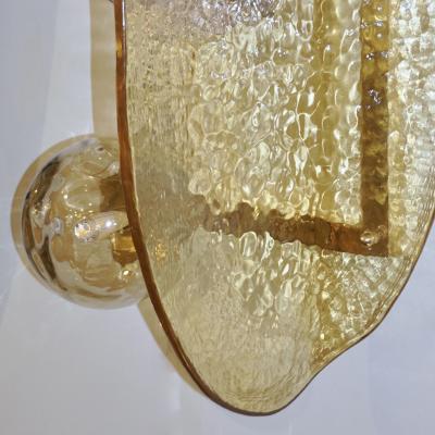 Contemporary Italian Pair of Organic Pink Amber Murano Glass Gold Brass Sconces