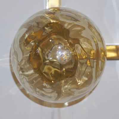 Contemporary Italian Pair of Pink and Amber Murano Glass Gold Brass Sconces