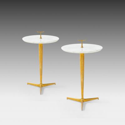 Contemporary Italian Pair of Side Tables in Carrara Marble and Brass