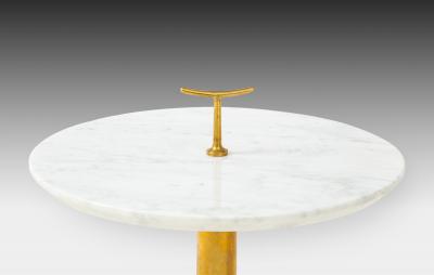 Contemporary Italian Pair of Side Tables in Carrara Marble and Brass