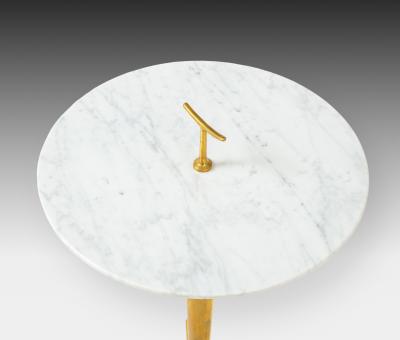 Contemporary Italian Pair of Side Tables in Carrara Marble and Brass