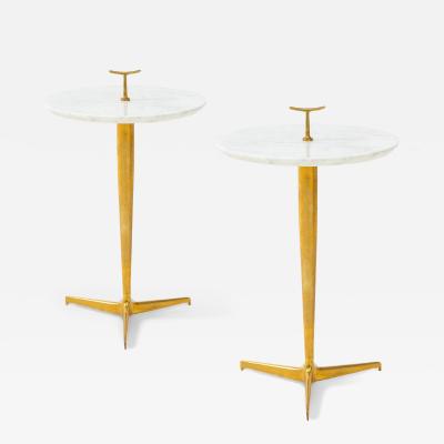 Contemporary Italian Pair of Side Tables in Carrara Marble and Brass