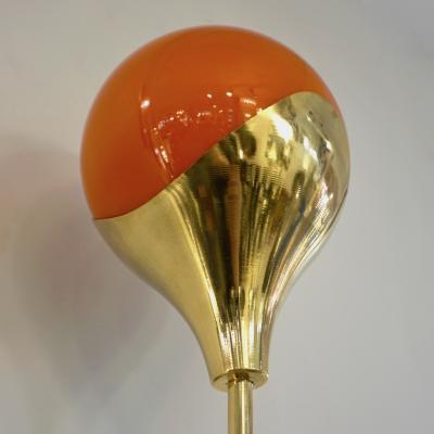 Contemporary Italian Pair of Two Globe White Orange Murano Glass Brass Sconces