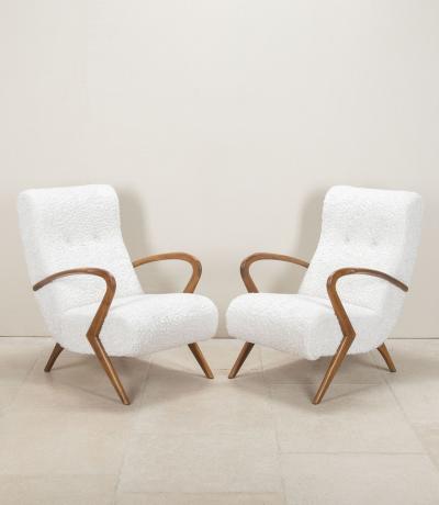 Contemporary Italian Paulo Buffa Style White Bouclet Armchairs