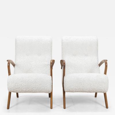 Contemporary Italian Paulo Buffa Style White Bouclet Armchairs