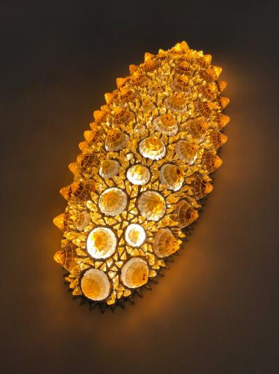 Contemporary Italian Post Modern Ambra Gold Glass Oval Silver Flush Chandelier