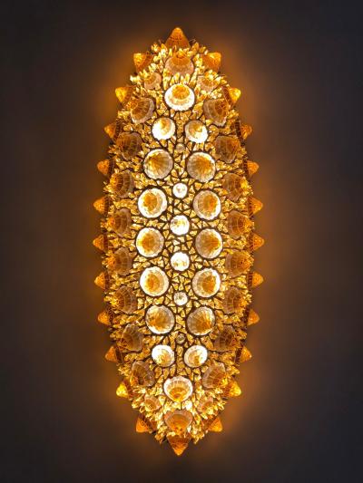 Contemporary Italian Post Modern Ambra Gold Glass Oval Silver Flush Chandelier